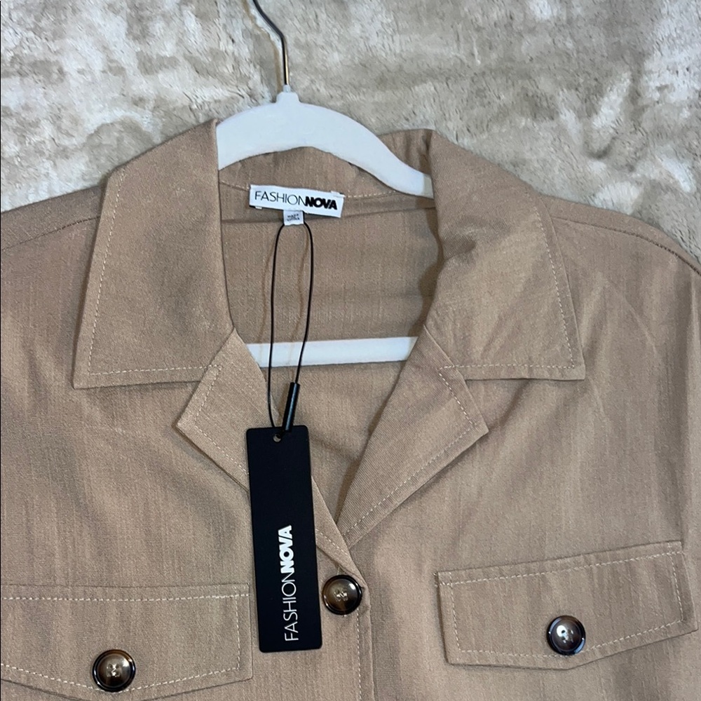 Fashion Nova Tan Button-Up Dress with Belt - Picture 4 of 7
